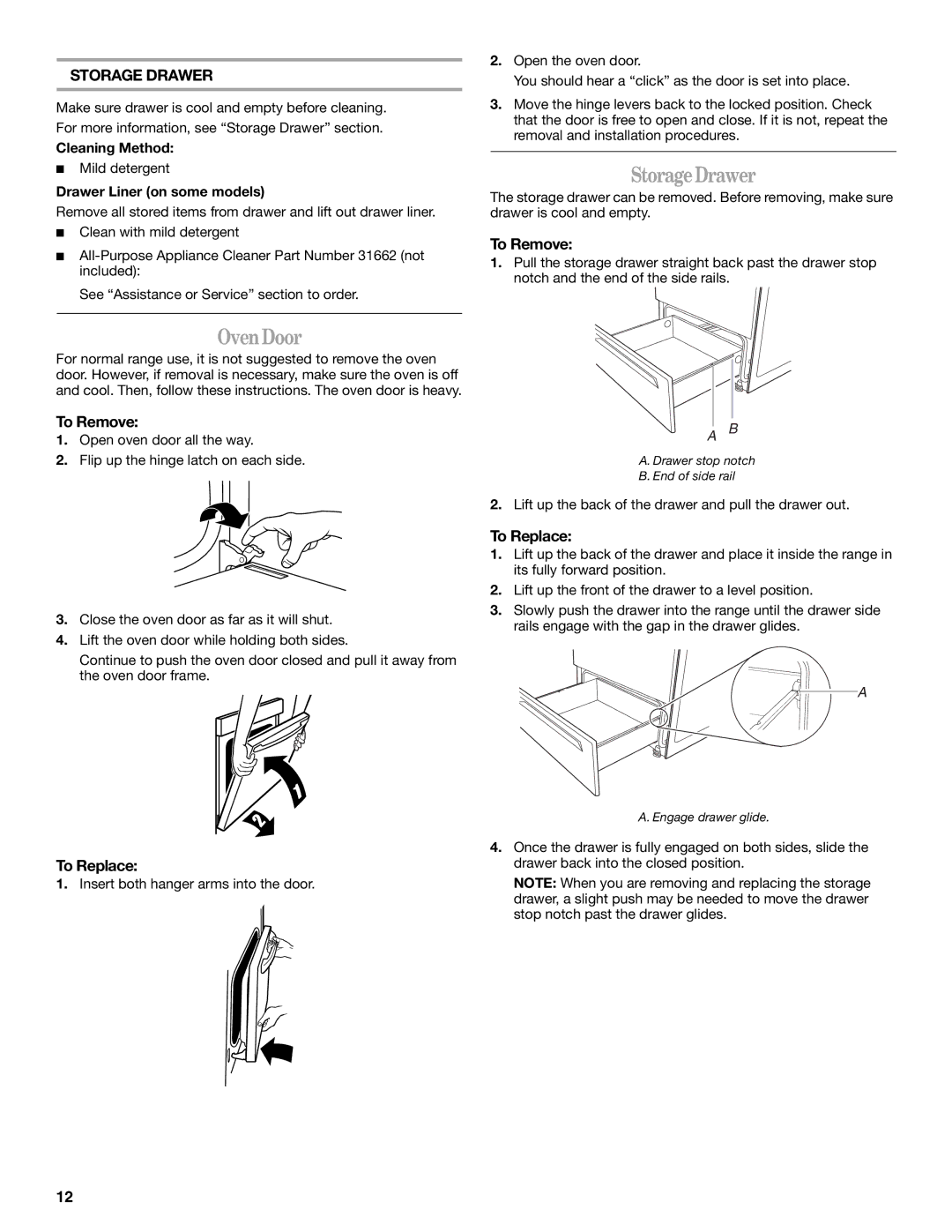 Whirlpool RF3020XKQ5, W10017640 manual Oven Door, Storage Drawer, Drawer Liner on some models 