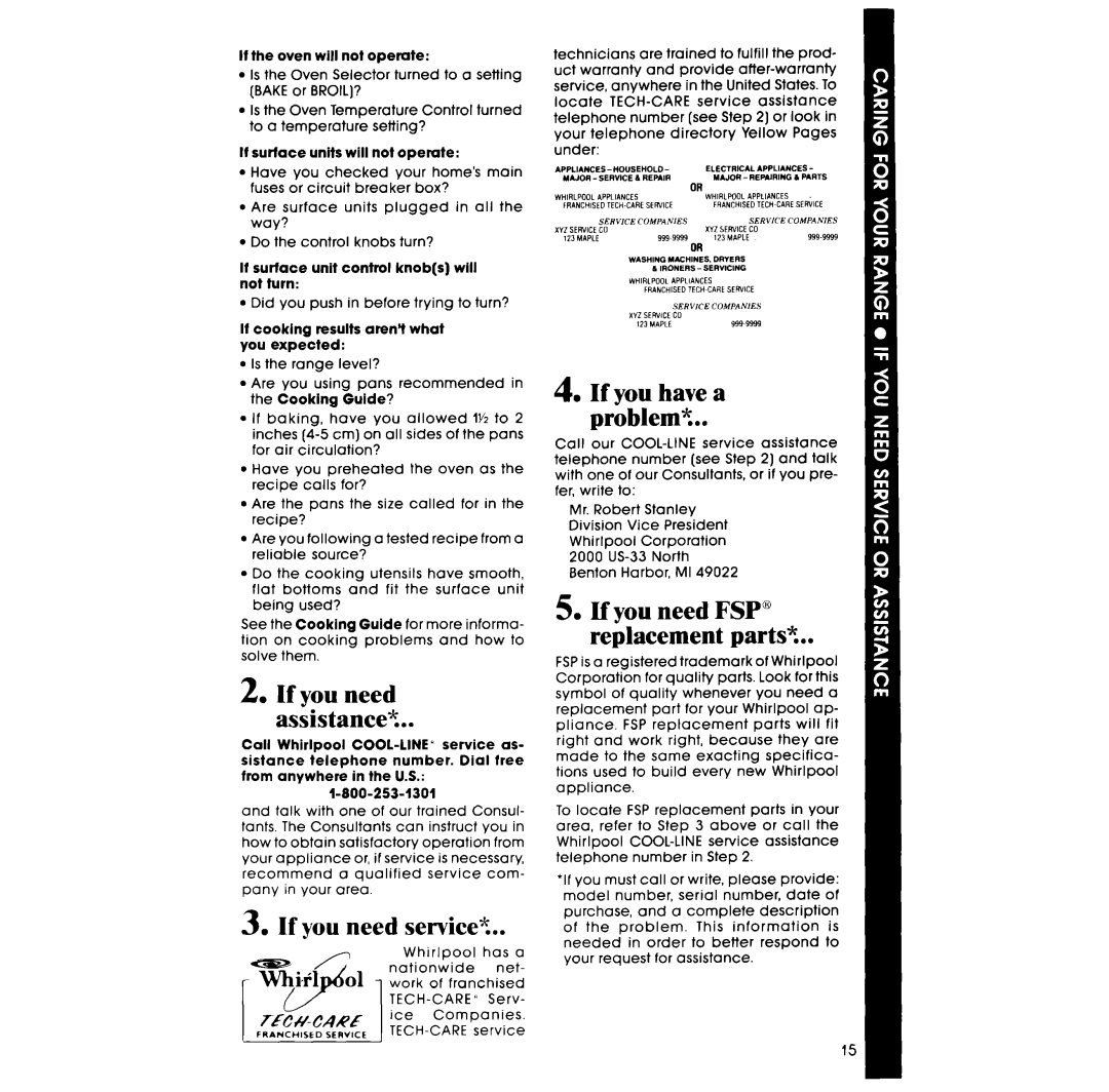 Whirlpool RF302BXP, RF3020XP manual If you need Assistance?, If you need service?, If you have a Problem% 