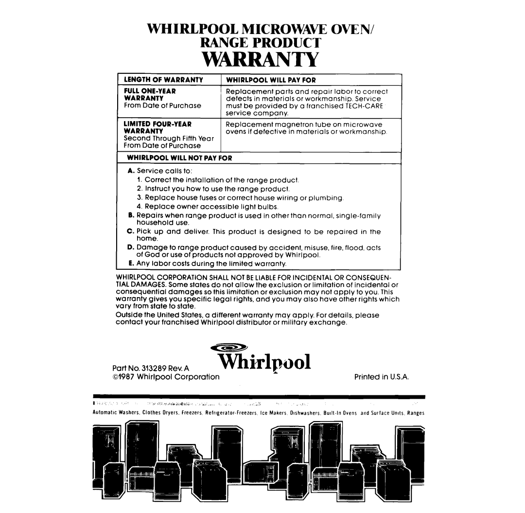 Whirlpool RF3020XP, RF302BXP manual TKirlpool 