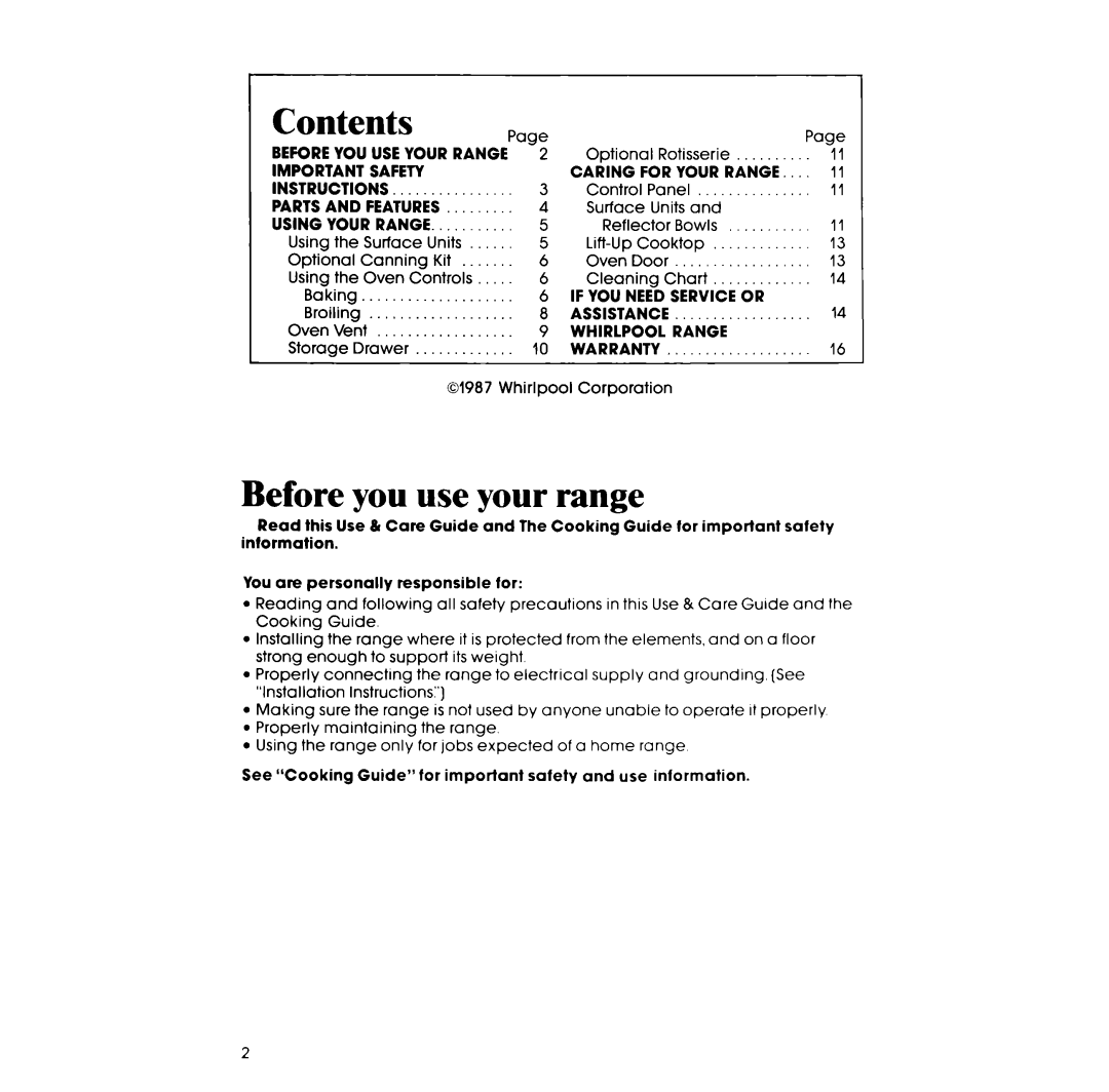 Whirlpool RF3020XP, RF302BXP manual Contents, Before you use your range 