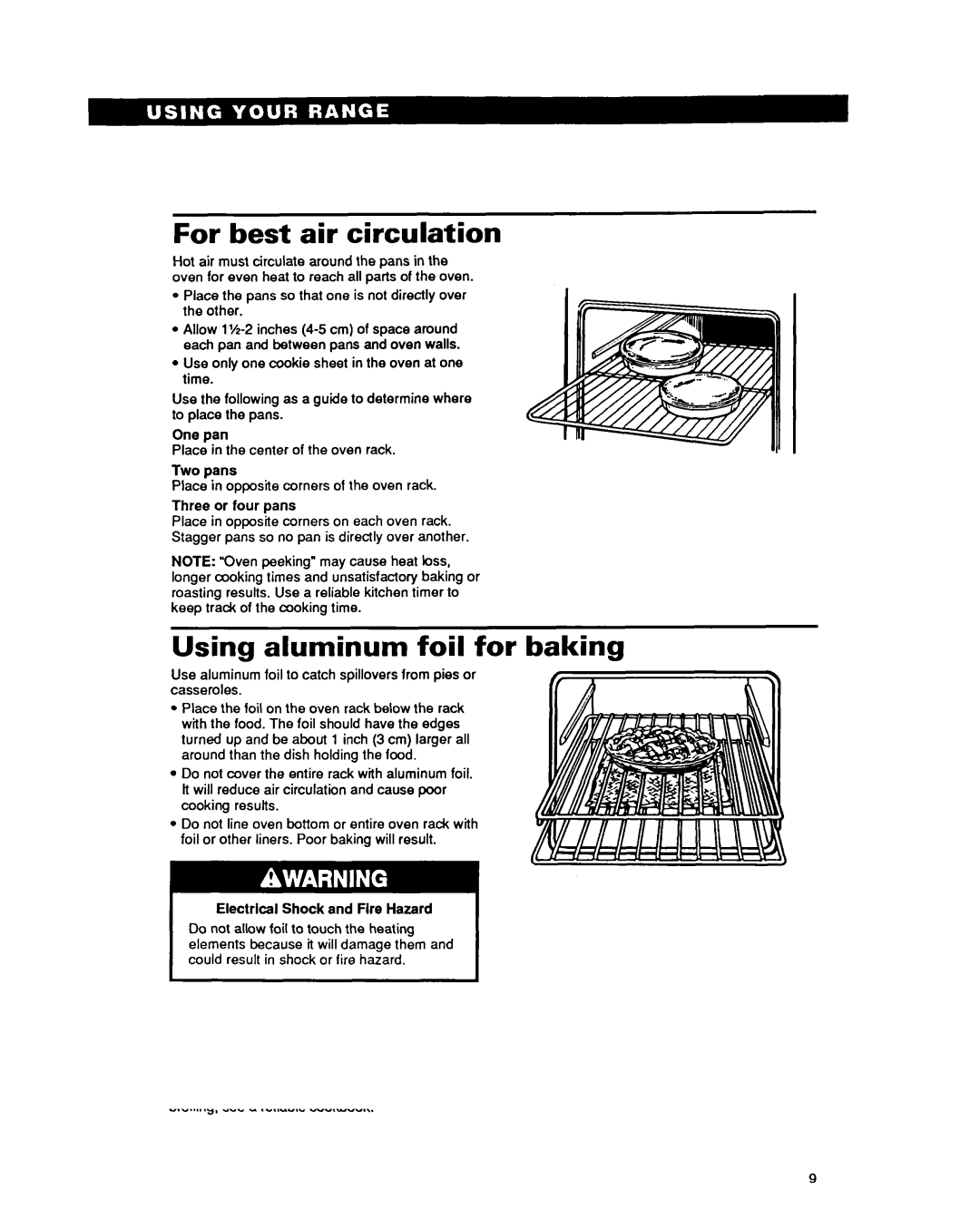 Whirlpool RF3020XY, RF302BXY important safety instructions For best air circulation, Using aluminum foil for baking 