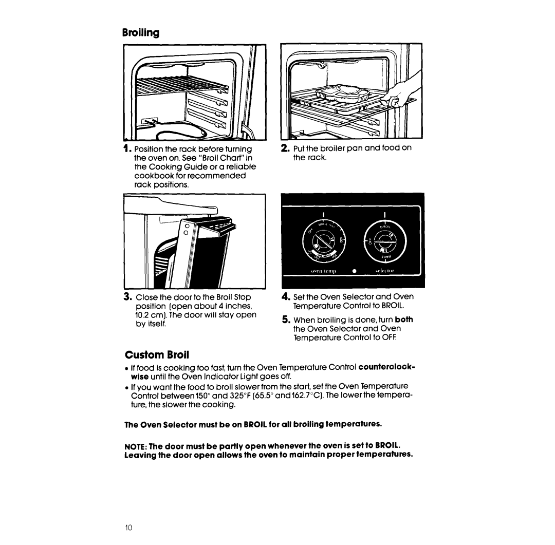 Whirlpool RF302BW manual Broiling, Custom Broil 