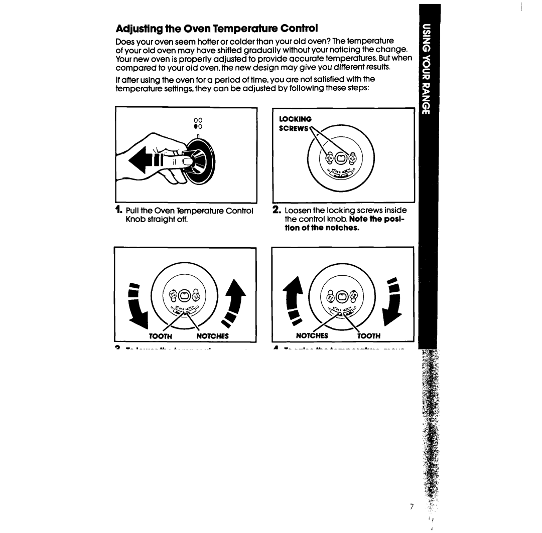 Whirlpool RF302BW manual Adjusting the Oven Temperature Control 