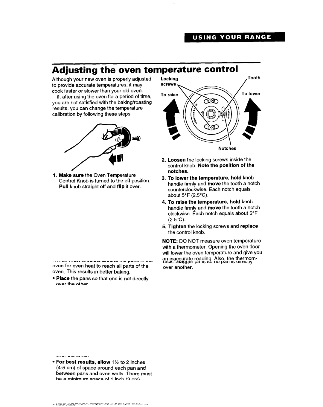 Whirlpool RF305PXD, RF302BXD, RF3020XD manual Adjusting the oven temperature control, Tooth To lower 