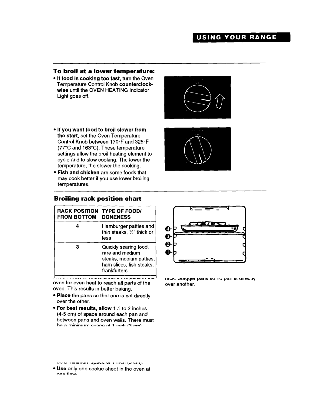 Whirlpool RF302BXD, RF305PXD, RF3020XD manual To broil at a lower temperature, Broiling rack position chart 