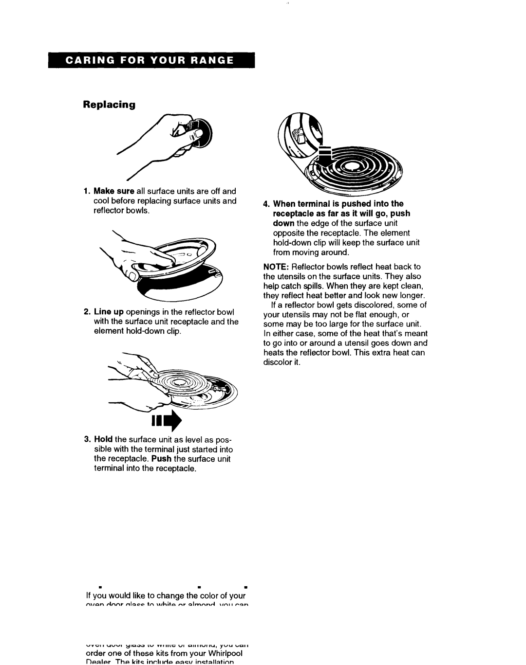 Whirlpool RF3020XD, RF302BXD, RF305PXD manual Replacing 