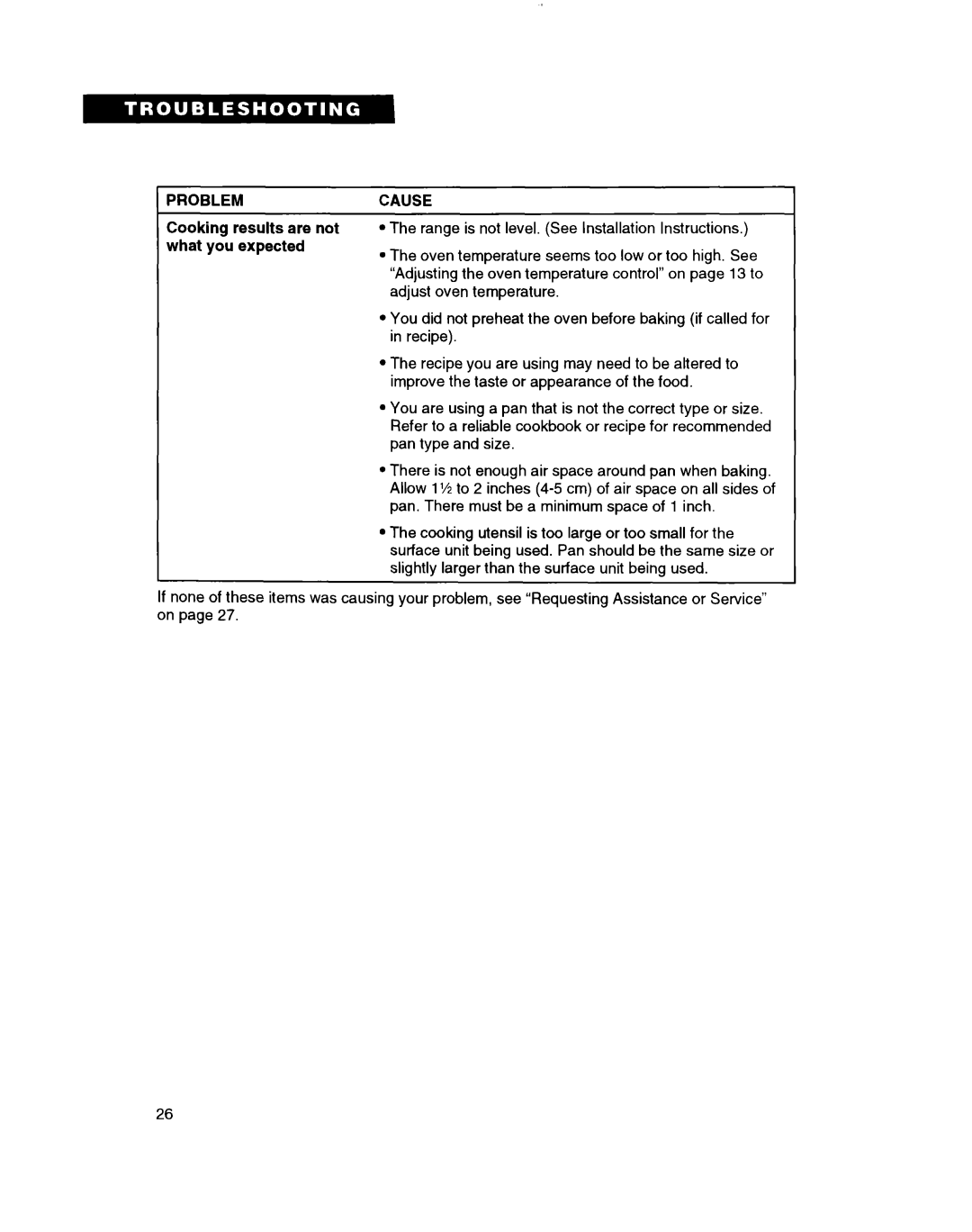 Whirlpool RF3020XD, RF302BXD, RF305PXD manual Cooking results are not what you expected 