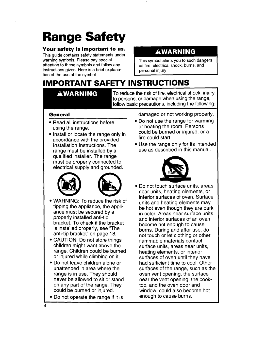 Whirlpool RF305PXD, RF302BXD, RF3020XD manual Range Safety 