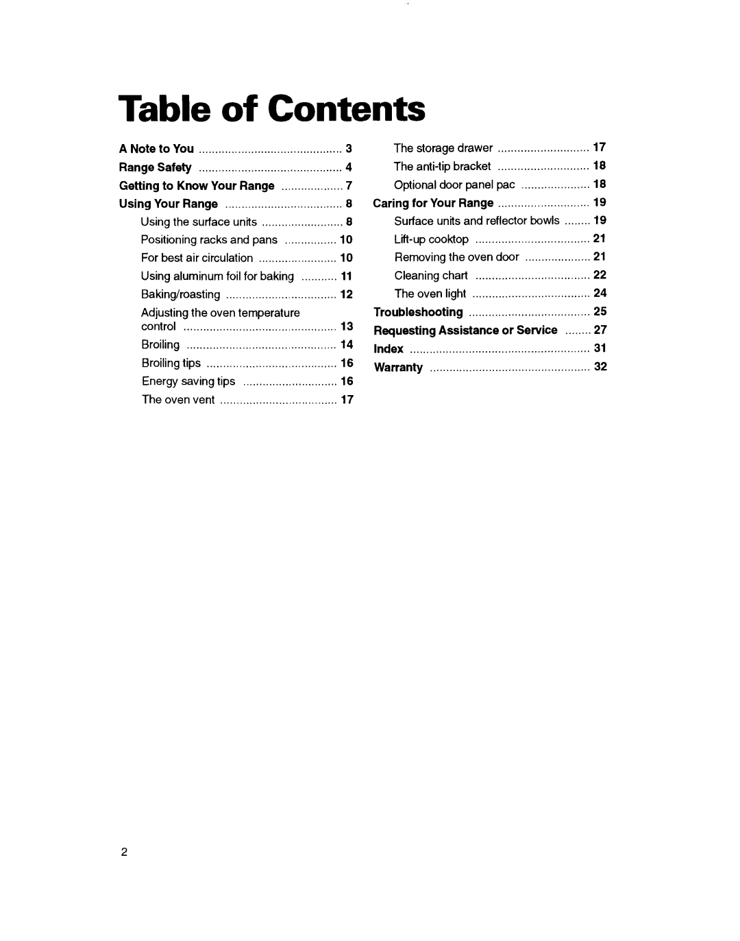 Whirlpool RF3020XD, RF302BXD, RF305PXD manual Table of Contents, or Service 