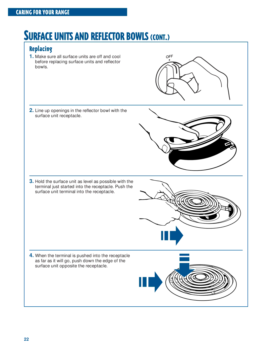 Whirlpool RF302BXE, RF3020XE warranty Surface Units and Reflector Bowls, Replacing 