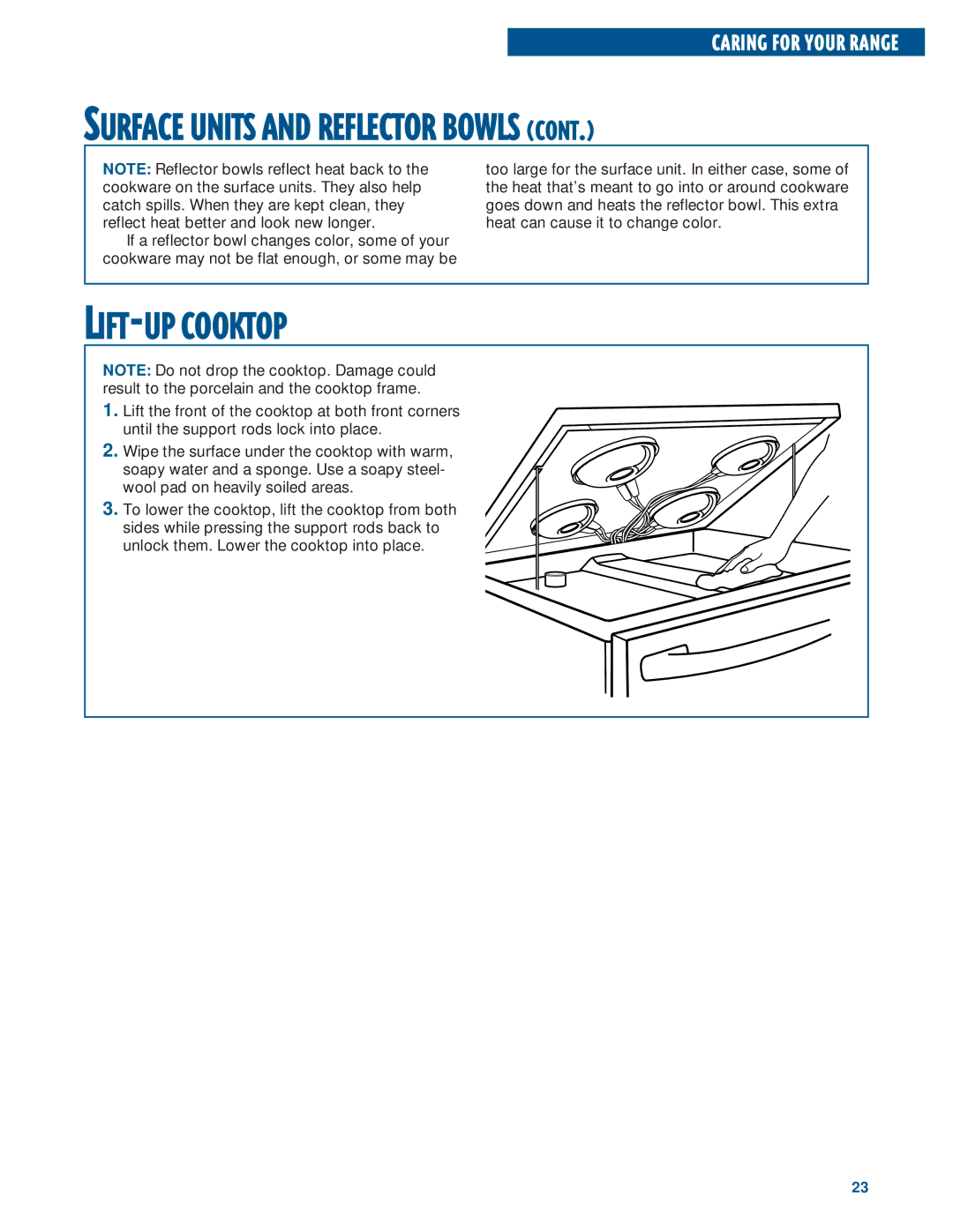 Whirlpool RF3020XE, RF302BXE warranty LIFT-UP Cooktop 