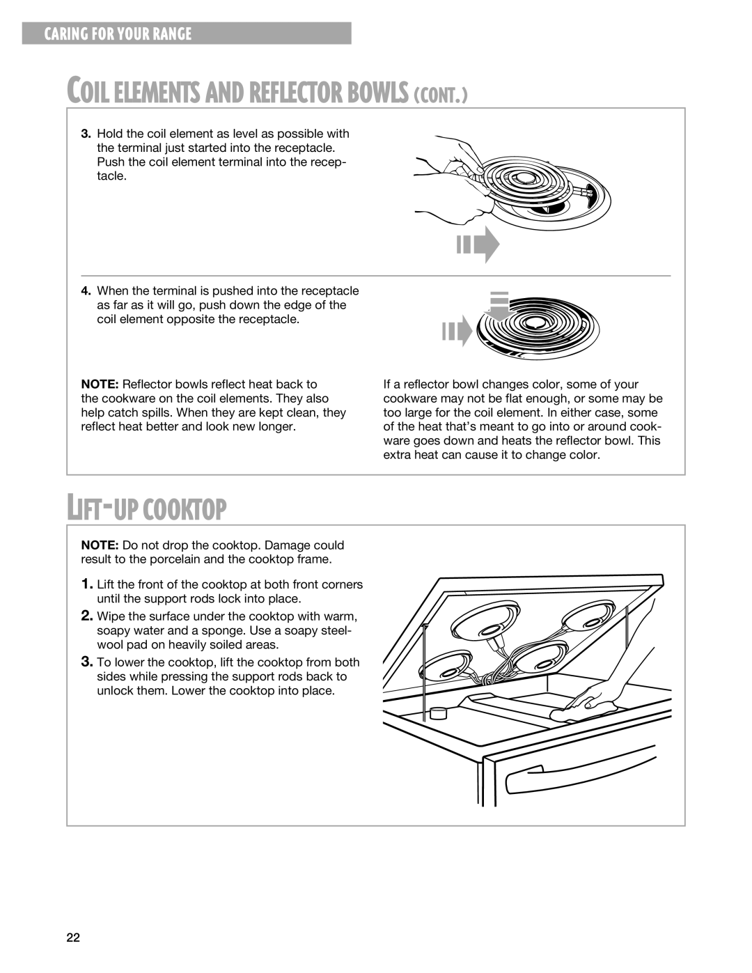 Whirlpool RF302BXG, RF3020XG warranty LIFT-UP Cooktop 