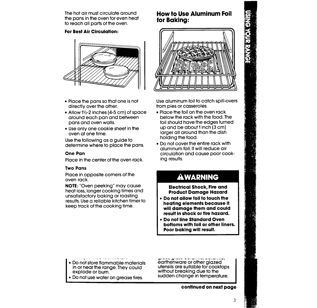 Whirlpool RF 3020XV, RF302BXV manual How to Use Aluminum Foil for Baking 