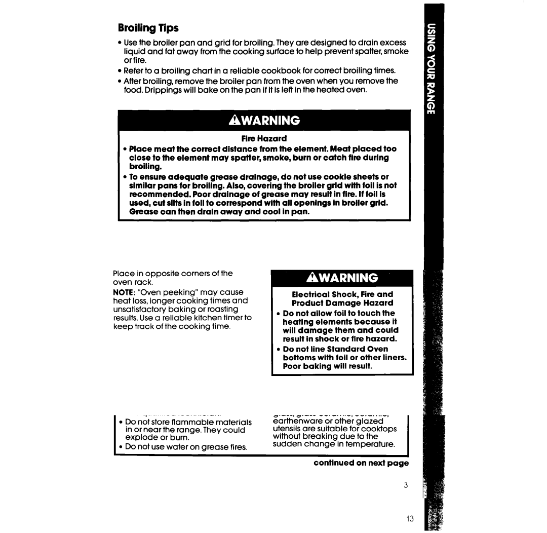 Whirlpool RF 3020XV, RF302BXV manual Broiling Tips 