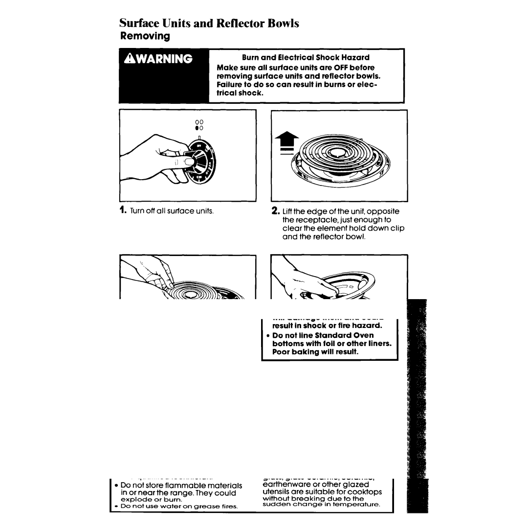 Whirlpool RF302BXV, RF 3020XV manual Surface Units and Reflector Bowls, Removing 