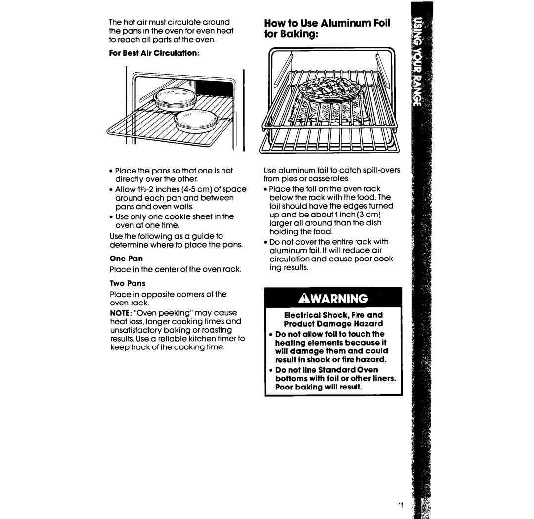 Whirlpool RF 3020XV, RF302BXV manual How to Use Aluminum Foil for Baking 