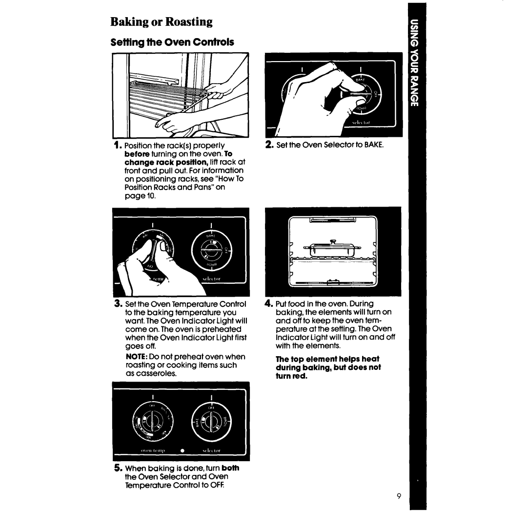 Whirlpool RF 3020XV, RF302BXV manual Baking or Roasting, Setting the Oven Controls 