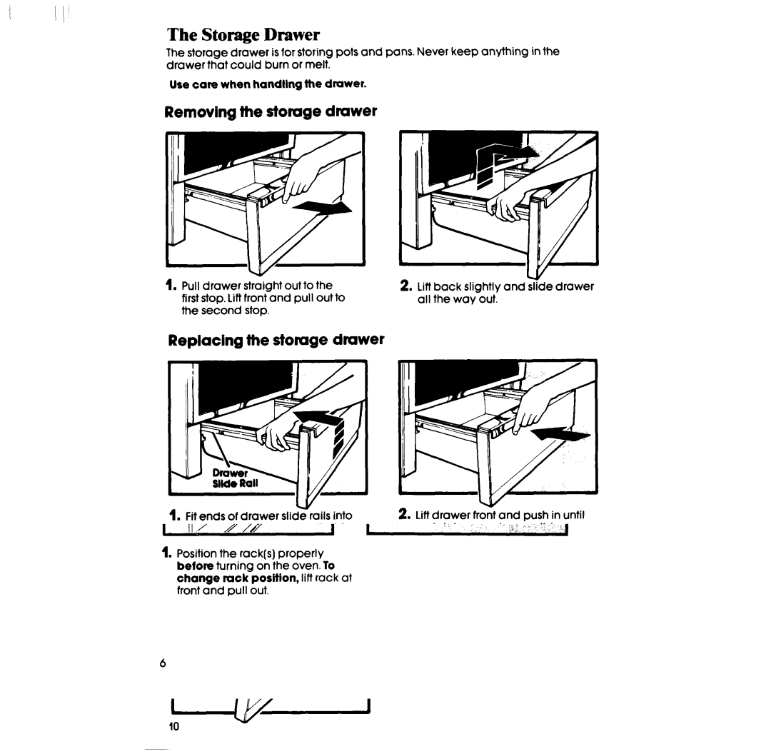 Whirlpool RF303BXP manual Storage Drawer, Replacing the stomge dmwer 