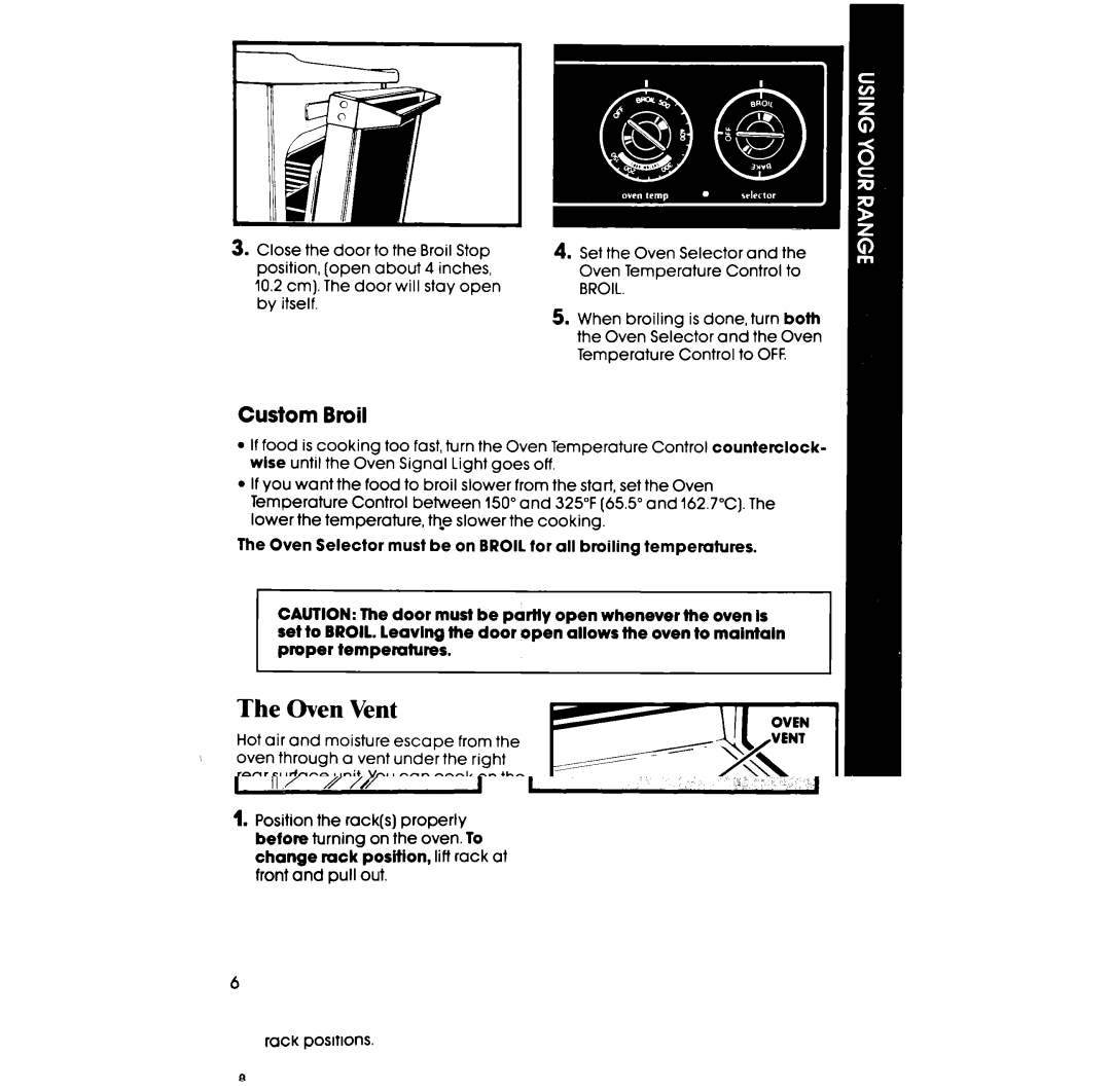 Whirlpool RF303BXP manual Oven Vent, Custom Broil 