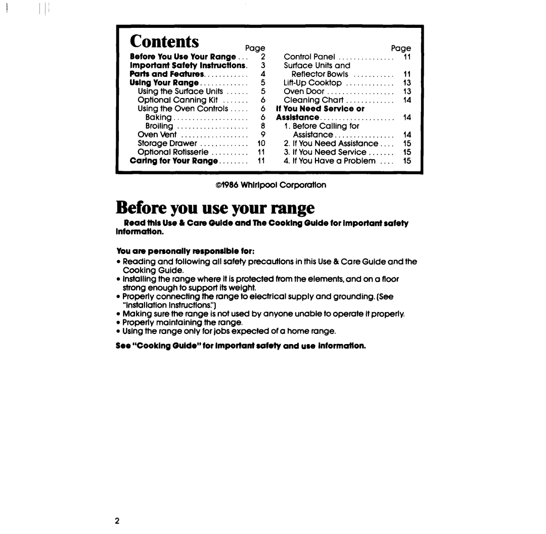 Whirlpool RF303BXP manual Before you use your range, Ii I’, Contents 