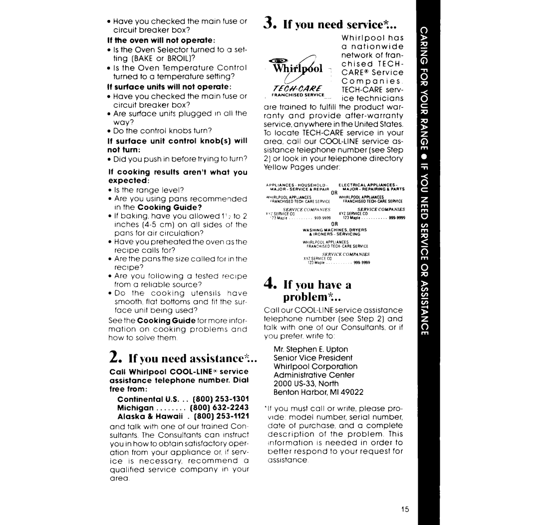 Whirlpool RF302EXP, RF305EXP manual If you need assistanccY, If you need service?, If you have a problemJ’ 