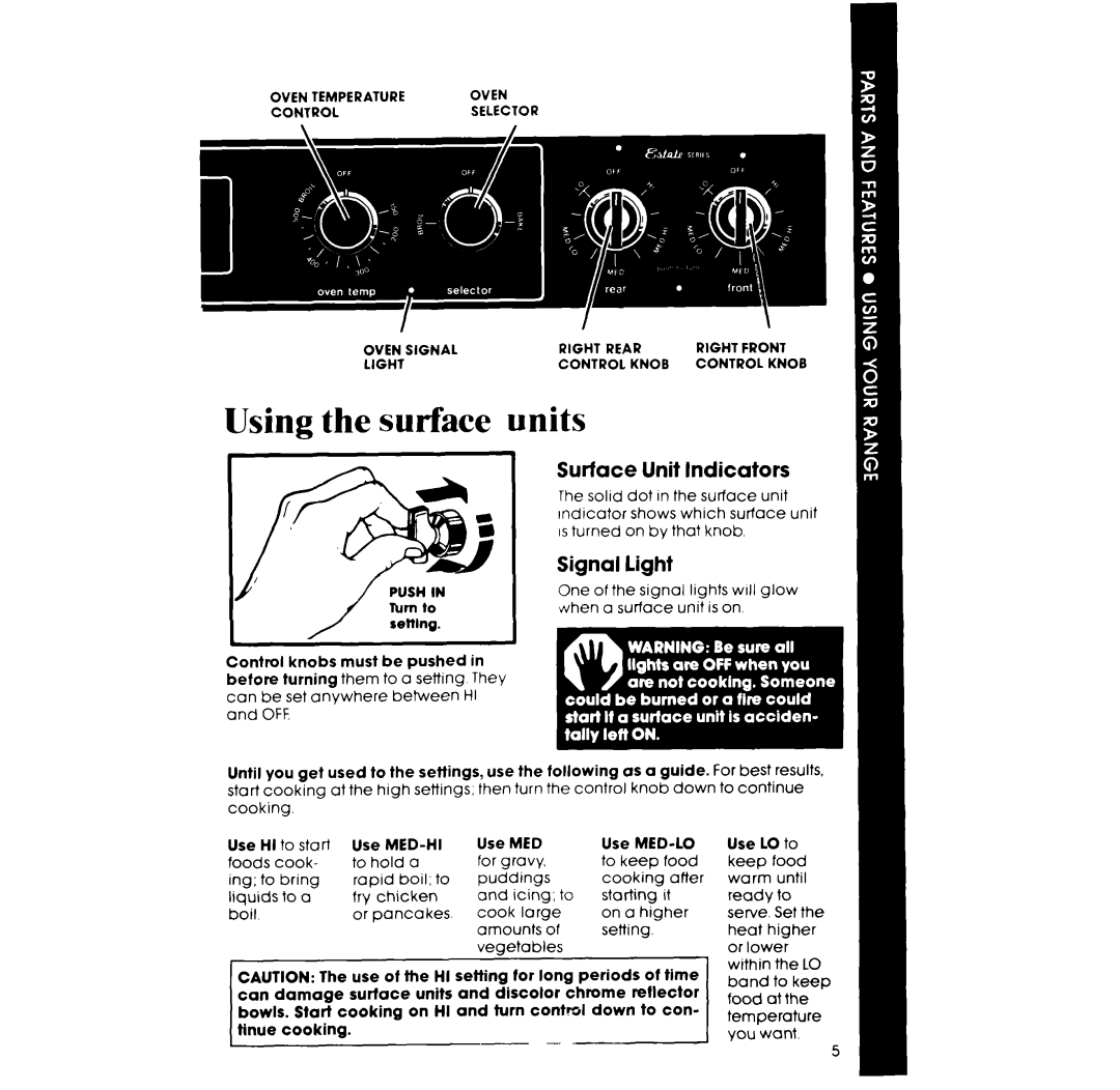 Whirlpool RF302EXP, RF305EXP manual Surface Unit Indicators, Signal light 