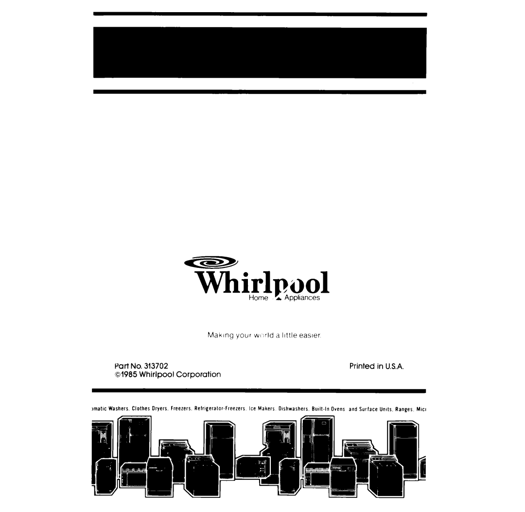 Whirlpool RF305EXP, RF302EXP manual Whirlpool, Corporation 