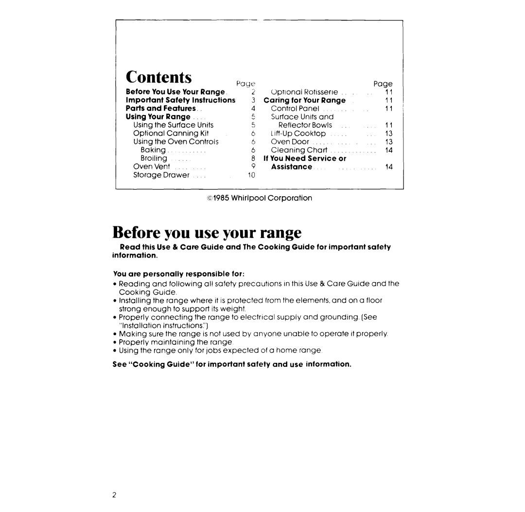 Whirlpool RF305EXP, RF302EXP manual Before you use your range, Contents 