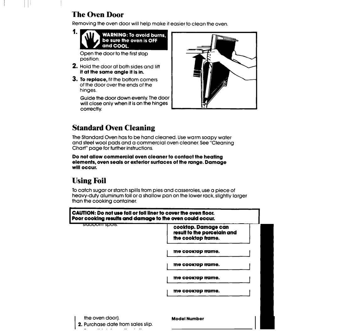 Whirlpool RF306BXP manual Oven Door, Standard Oven Cleaning, Using Foil 