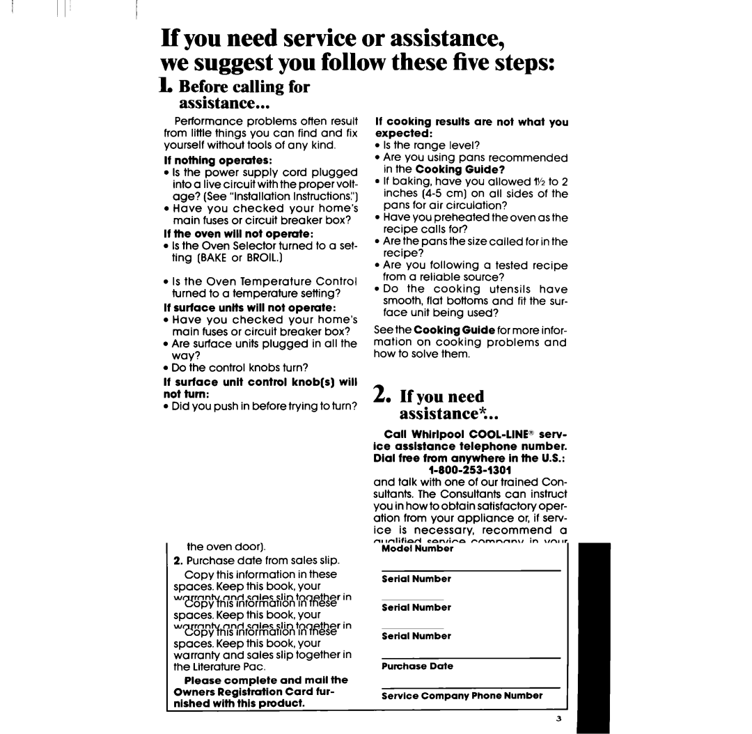 Whirlpool RF306BXP manual Before calling for Assistance, If you need assistance% 