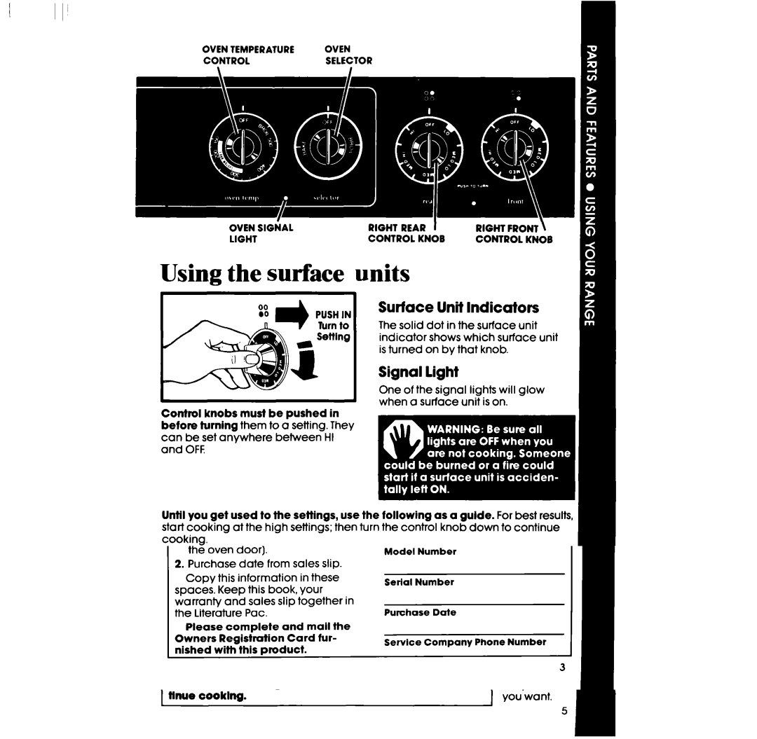 Whirlpool RF306BXP manual Surface Unit Indicators, Signal light 