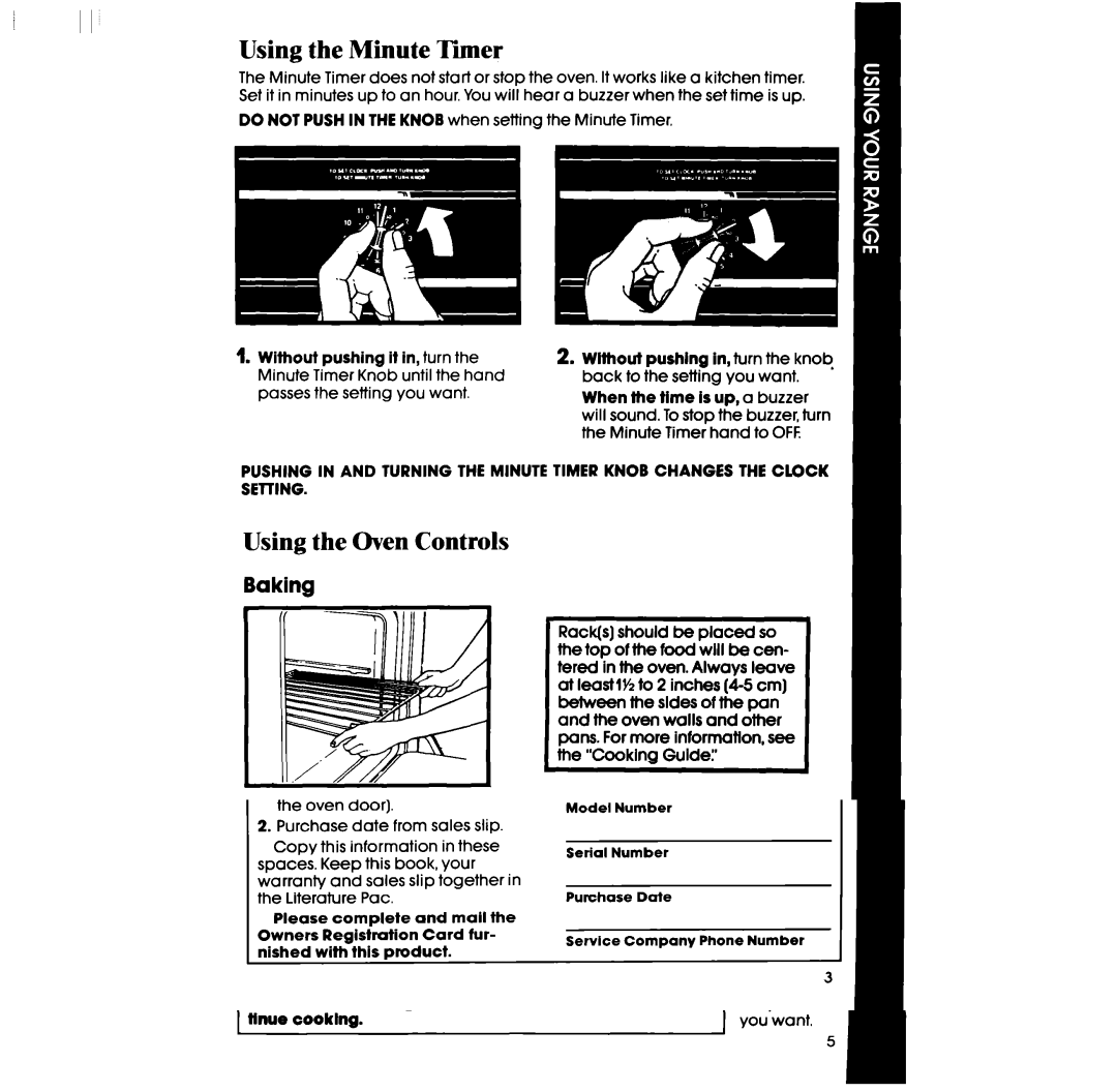 Whirlpool RF306BXP manual Using the Minute Timer, Using the Oven Controls Baking 