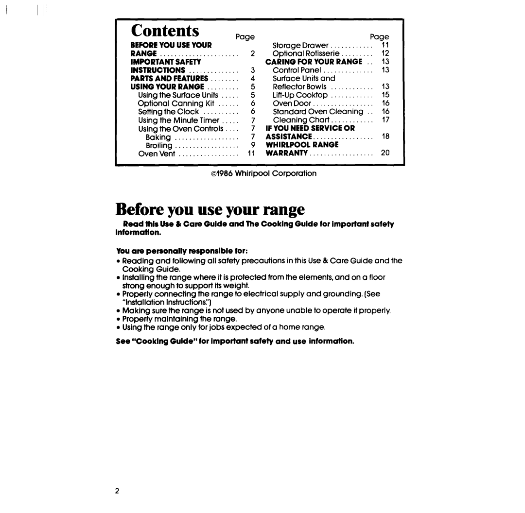 Whirlpool RF306BXP manual Before you use your range, I I’, Contents 