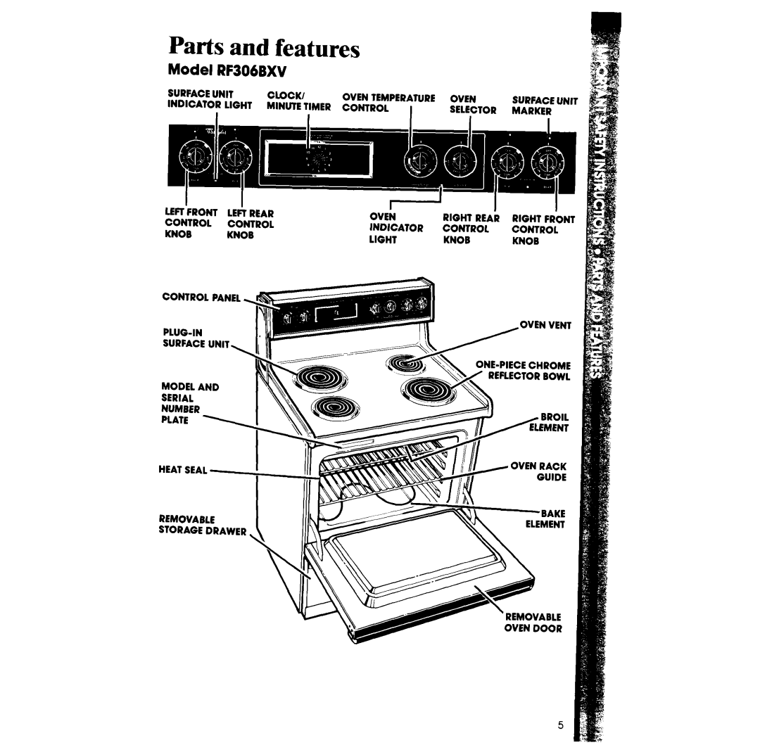 Whirlpool manual Parts and features, Model RF306BXV, llT\\W~~~ 