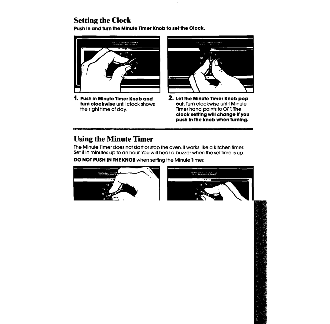 Whirlpool RF306BXV manual Setting the Clock, Using the Minute Timer 