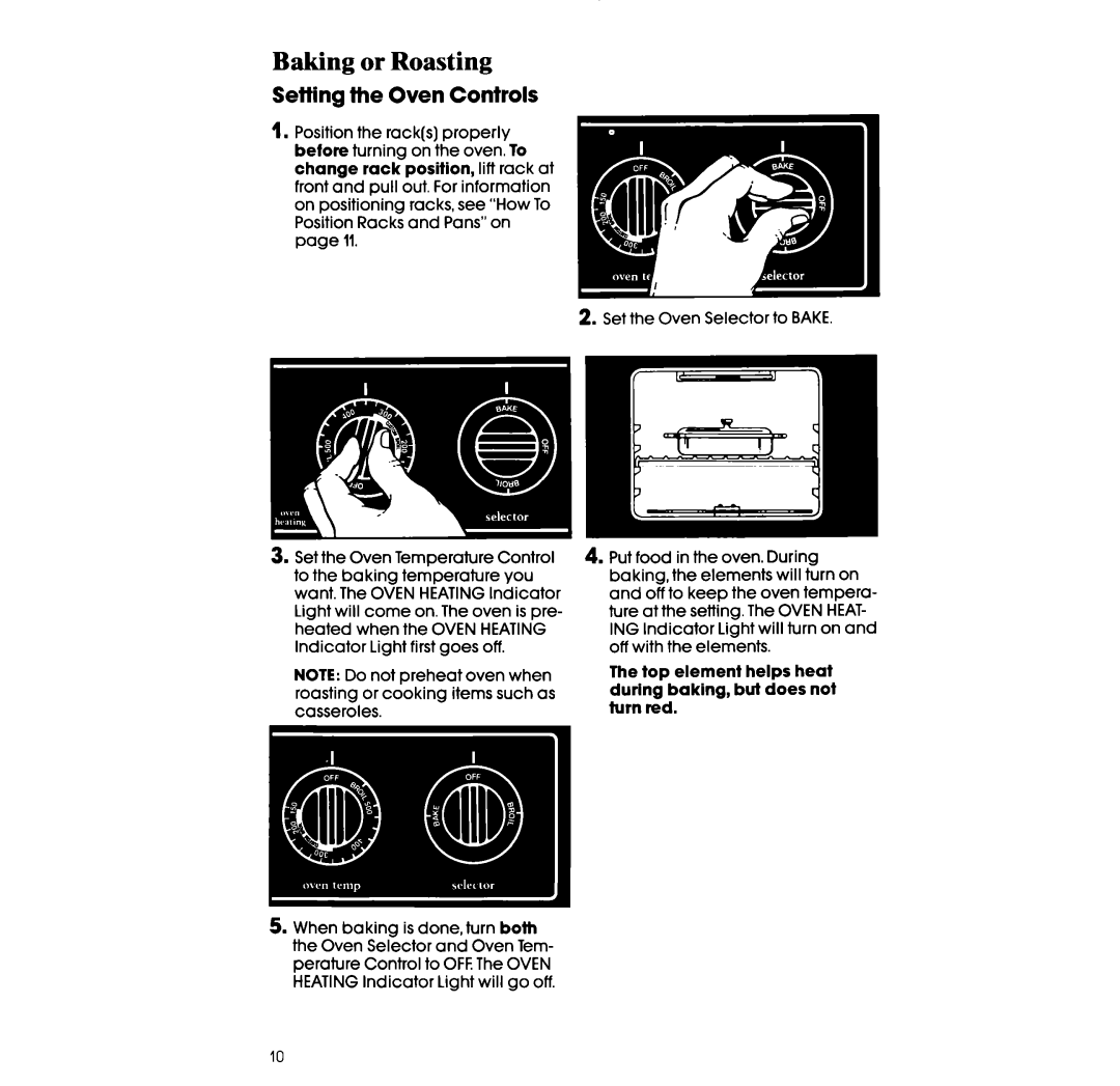 Whirlpool RF3105XX, RF310PXX manual Baking or Roasting, Setting the Oven Controls 