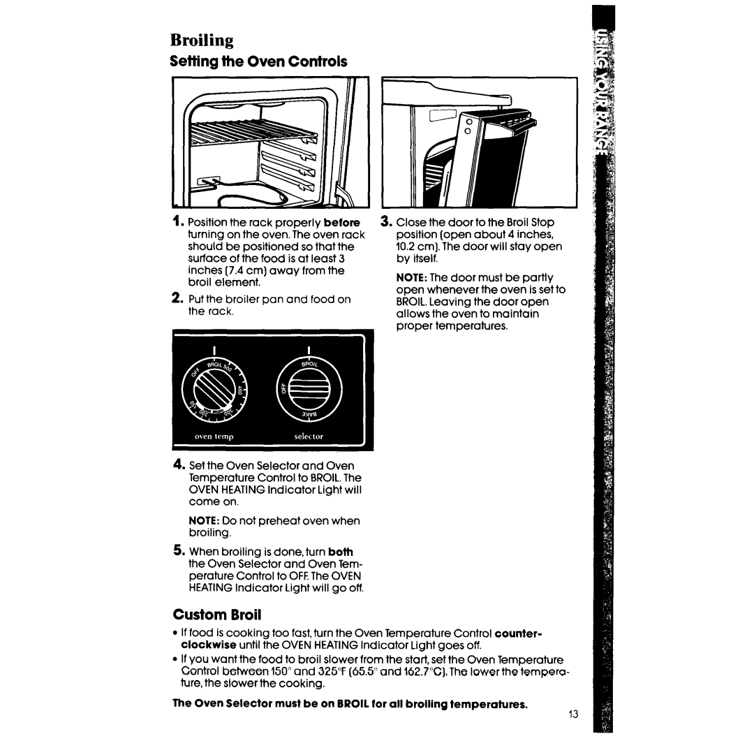 Whirlpool RF310PXX, RF3105XX manual Broiling, Custom Broil 