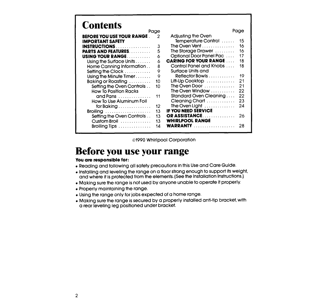 Whirlpool RF3105XX, RF310PXX manual Contents 