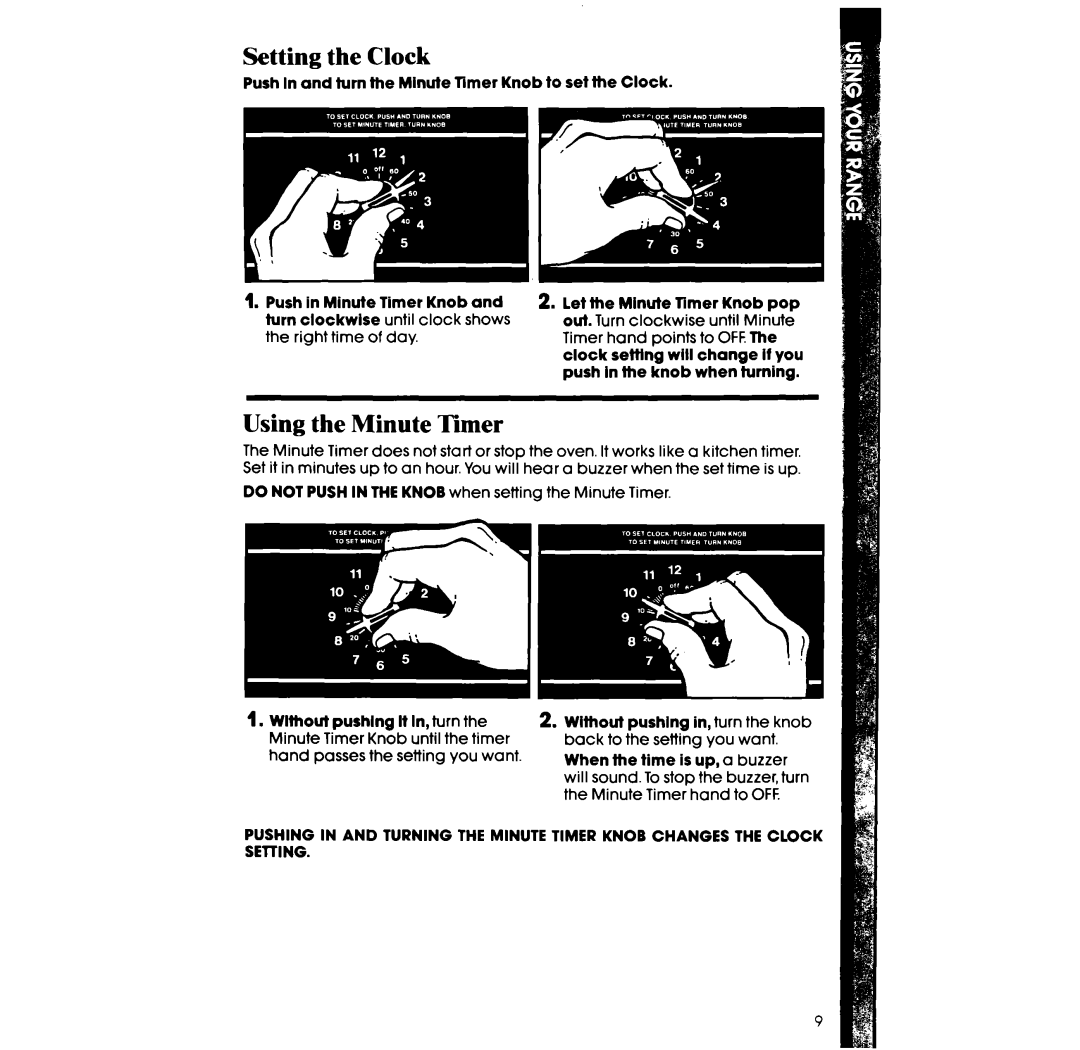 Whirlpool RF310PXX, RF3105XX manual Setting the Clock, Using the Minute Timer 