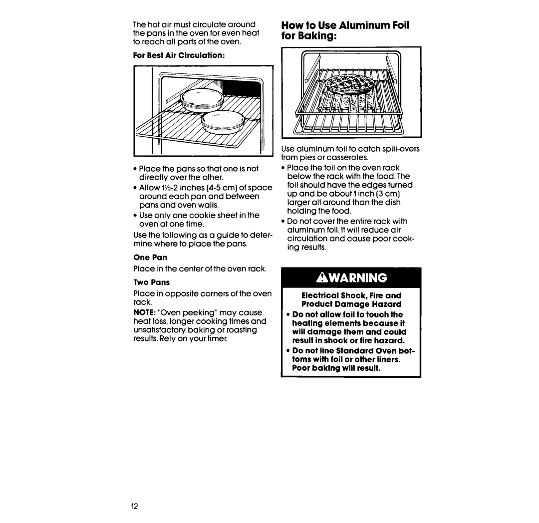 Whirlpool RF3105XX, RF310PXX manual How to Use Aluminum Foil for Baking 