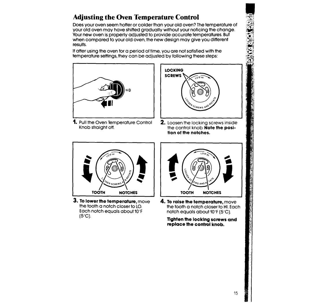 Whirlpool RF310PXX, RF3105XX manual Adjusting the Oven Temperature Control 