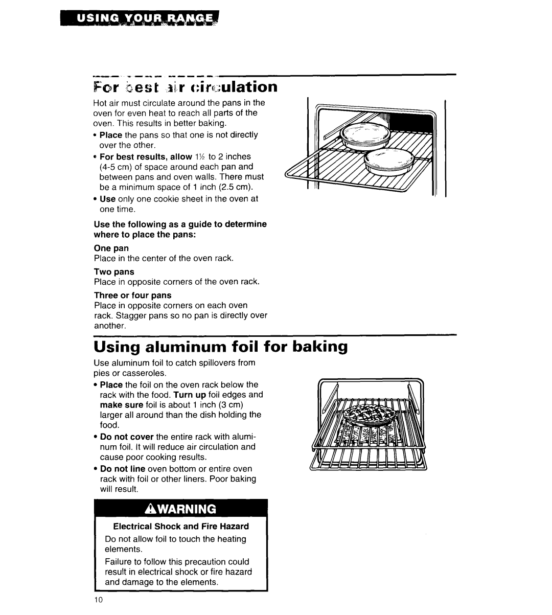 Whirlpool RF310BXY important safety instructions Using aluminum foil for baking 