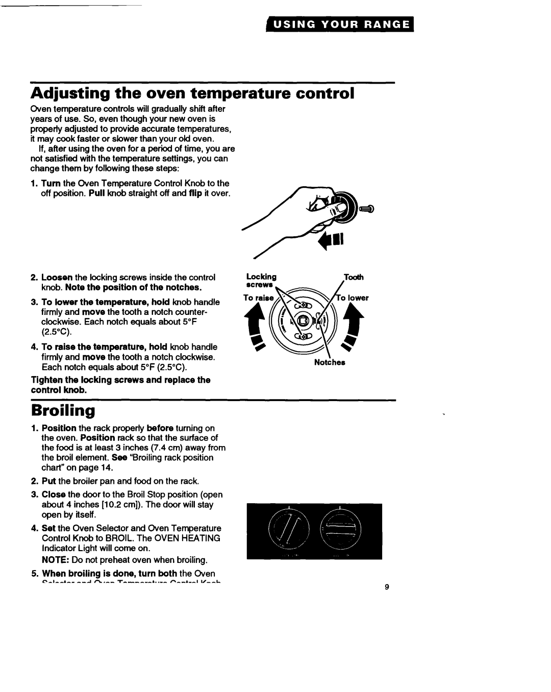 Whirlpool RF310PXA important safety instructions Adjusting the oven temperature, Broiling, Control 