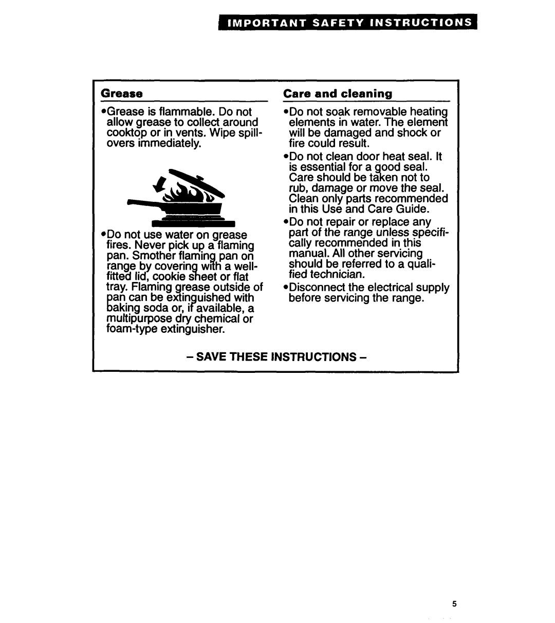 Whirlpool RF310PXA important safety instructions Grease 