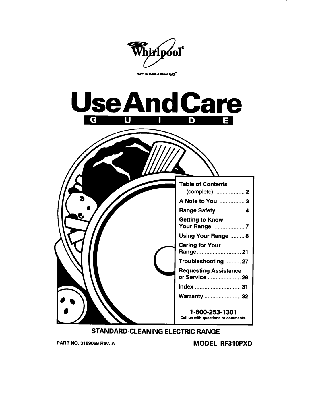 Whirlpool RF310PXD warranty UseAndCare, Part no Rev. a 