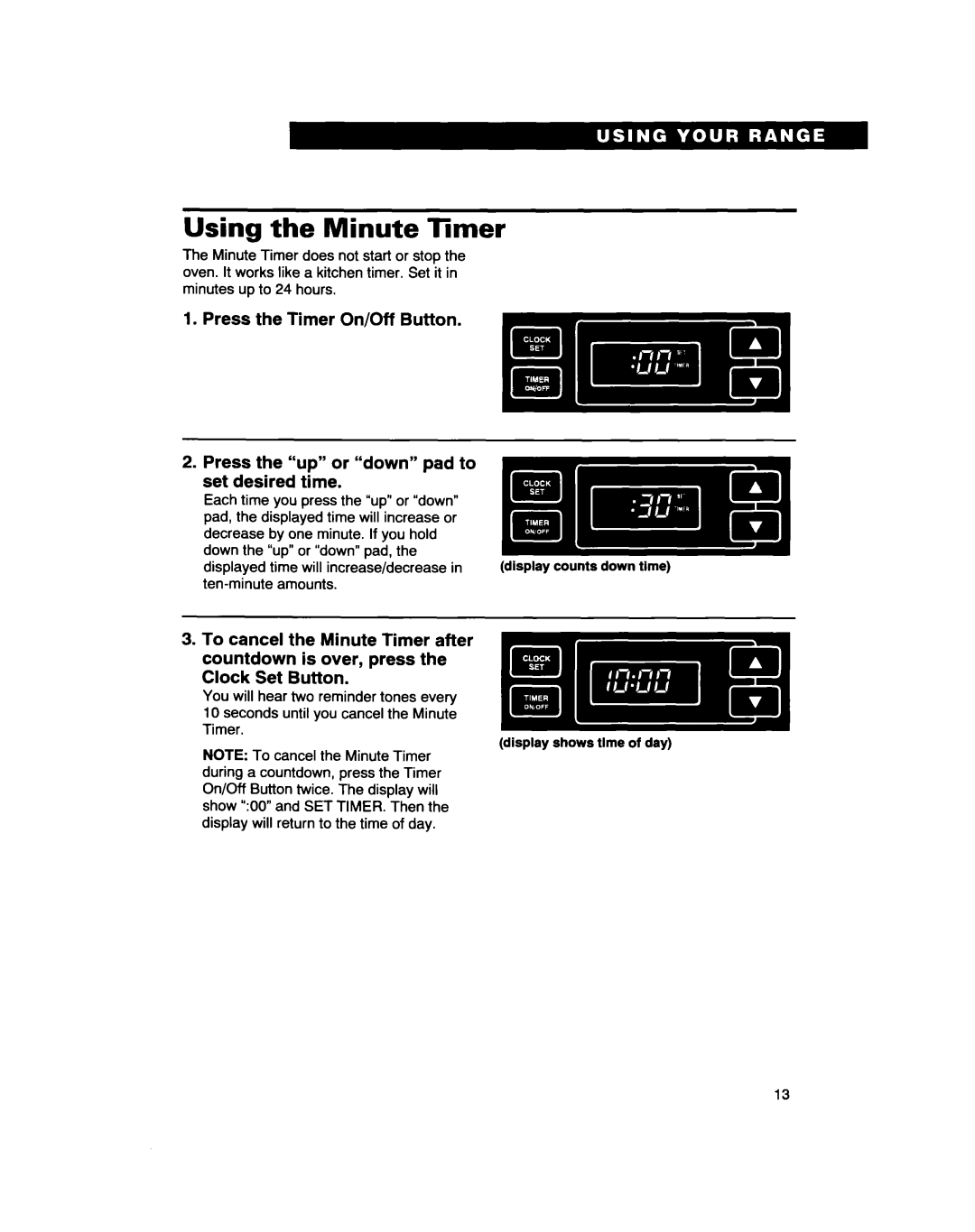 Whirlpool RF310PXD warranty Using the Minute Timer, Amounts 