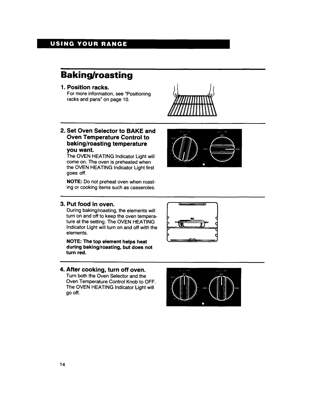 Whirlpool RF310PXD warranty Baking/roasting, For more information, see Positioning racks and pans on 