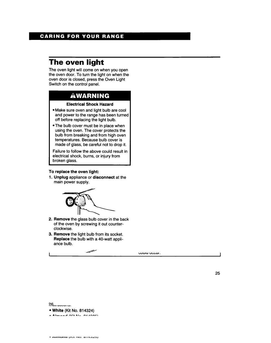 Whirlpool RF310PXD warranty Oven light 