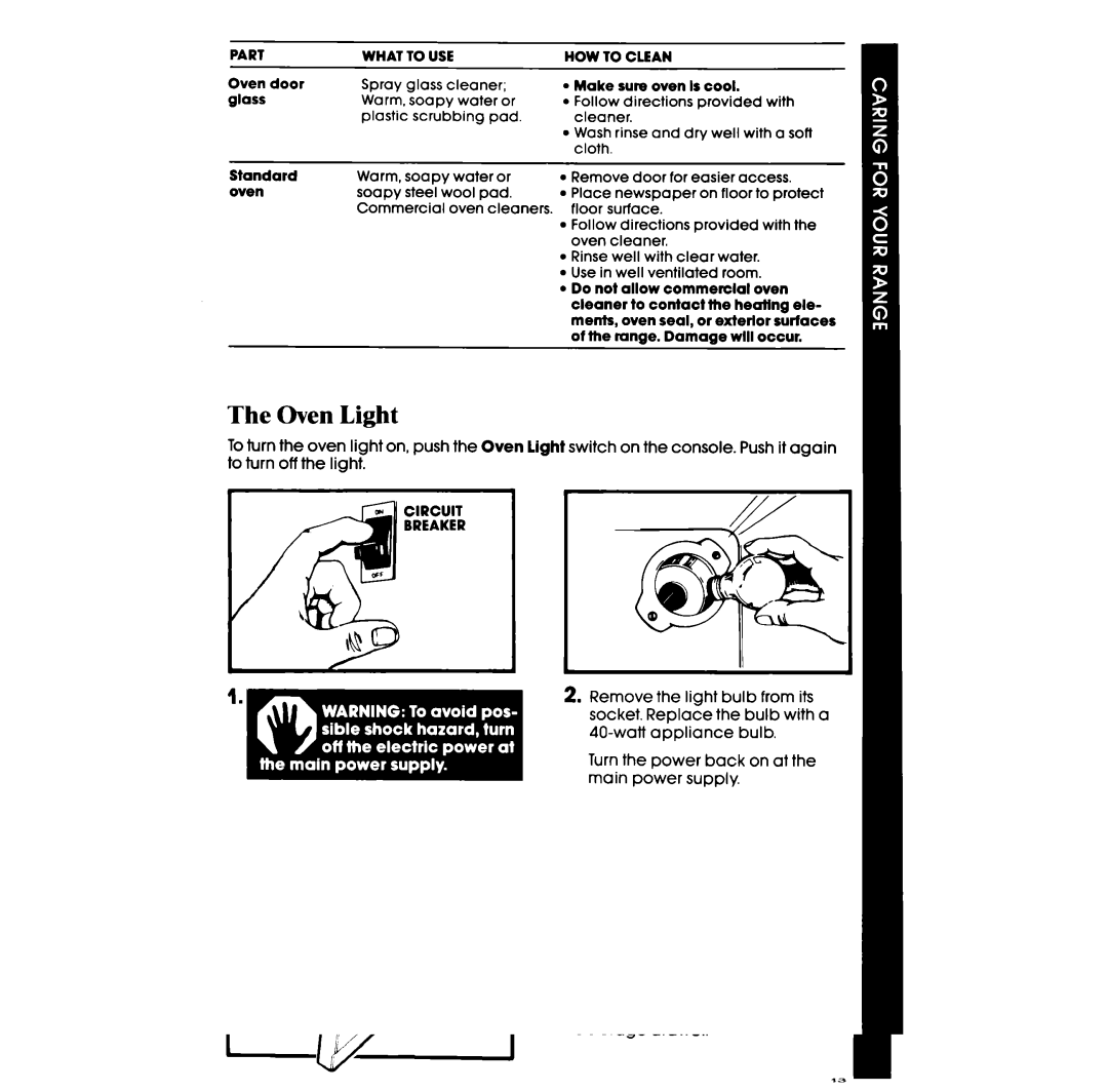 Whirlpool RF3120XP manual Oven Light 