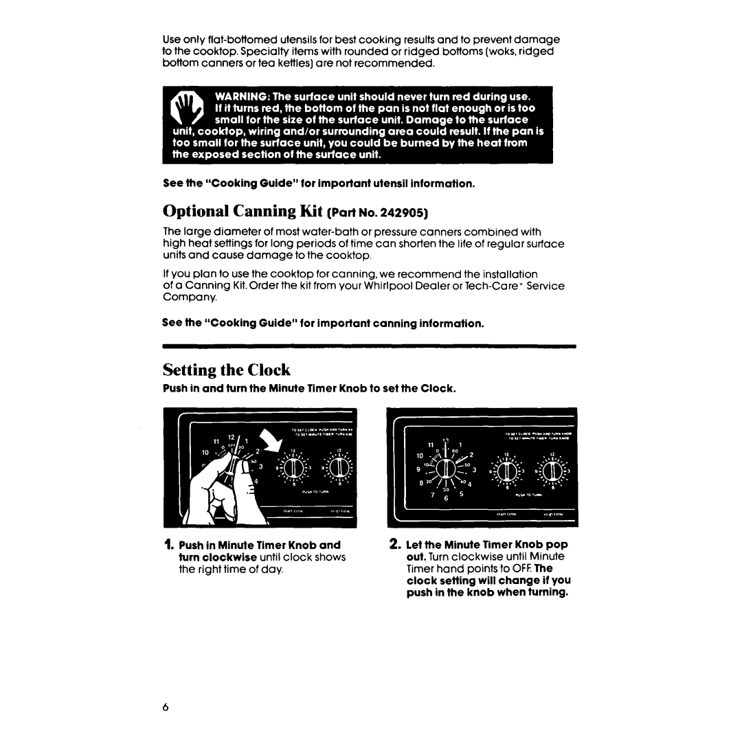 Whirlpool RF3120XP manual Optional Canning Kit Part NO, Setting the Clock 